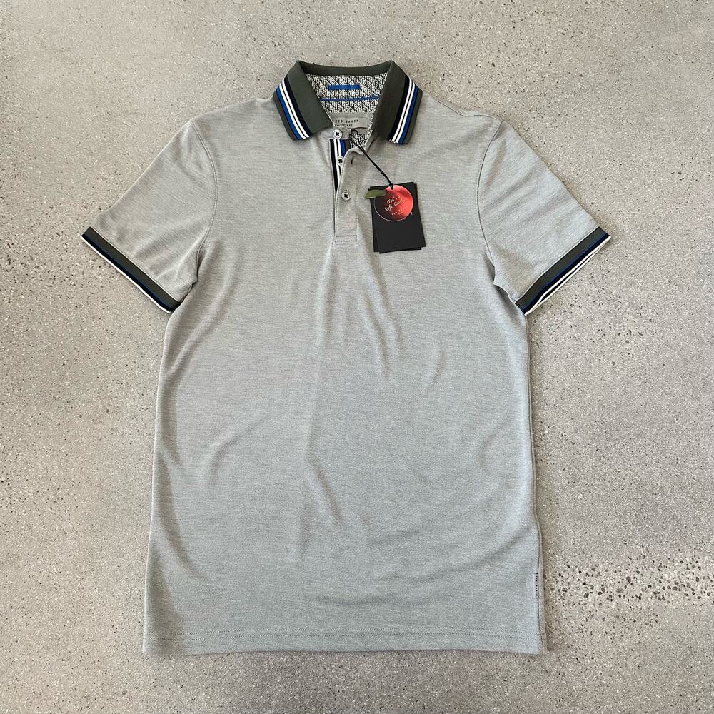 Ted Baker Shred Tipped Pique Polo In Khaki